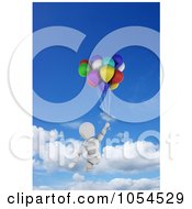 Poster, Art Print Of 3d White Character Floating In The Sky With Birthday Balloons
