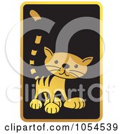 Royalty Free Vector Clip Art Illustration Of A Tabby Cat Icon On Black And Gold by Lal Perera