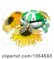 Poster, Art Print Of 3d Green Crab On Sunflowers