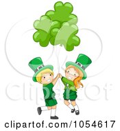 Poster, Art Print Of St Patricks Day Leprechaun Boy And Girl With Shamrock Balloons
