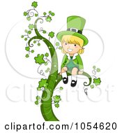 Poster, Art Print Of St Patricks Day Leprechaun Girl Sitting On A Shamrock Vine
