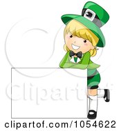 Poster, Art Print Of Cute St Patricks Day Girl Leaning On A Blank Sign