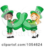 Poster, Art Print Of St Patricks Day Leprechaun Boy And Girl Holding A Shamrock