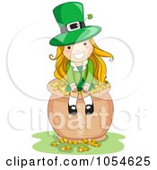 Poster, Art Print Of St Patricks Day Leprechaun Girl Sitting On A Pot Of Gold