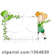 Poster, Art Print Of Cute St Patricks Day Girl With A Blank Sign Clovers And A Hat