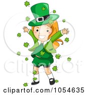 Poster, Art Print Of St Patricks Day Leprechaun Girl With Falling Shamrocks