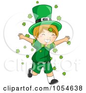 Poster, Art Print Of St Patricks Day Leprechaun Boy Running Through Shamrocks