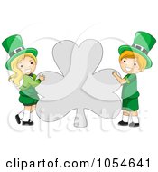 Poster, Art Print Of St Patricks Day Leprechaun Boy And Girl Holding A Shamrock Shaped Sign