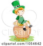 Poster, Art Print Of St Patricks Day Leprechaun Boy Sitting On A Pot Of Gold