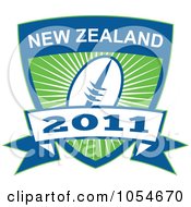Royalty Free Vector Clip Art Illustration Of A Blue And Green New Zealand Rugby Shield And Banner