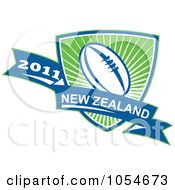 Royalty Free Vector Clip Art Illustration Of A Blue And Green 2011 New Zealand Rugby Shield And Banner