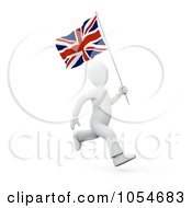 Poster, Art Print Of 3d White Person Running With A Uk Flag