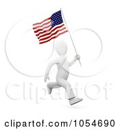 Poster, Art Print Of 3d White Person Running With An American Flag