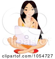 Royalty Free Vector Clip Art Illustration Of A Young Asian Woman Using A Laptop by Pushkin