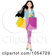 Poster, Art Print Of Young Asian Girl Carrying Shopping Bags
