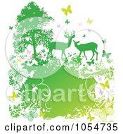 Poster, Art Print Of Two Deer By A Tree Surrounded By Butterflies And Grunge