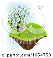 Spring Tree With Butterflies On A Floating Island