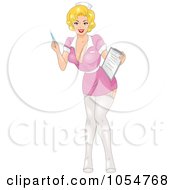 Royalty Free Vector Clip Art Illustration Of A Sexy Female Nurse Pinup Holding A Syringe And Chart