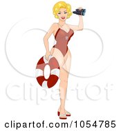 Royalty Free Vector Clip Art Illustration Of A Sexy Lifeguard Pinup With A Life Buoy And Binoculars
