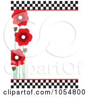 Border Of Red Poppies And Black And White Checkers