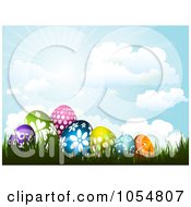 Poster, Art Print Of Background Of Patterned Easter Eggs In Grass