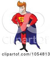 Poster, Art Print Of Strong Super Hero Man Standing In A Blue Cape