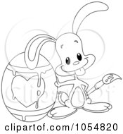 Royalty Free Vector Clip Art Illustration Of An Outline Of A Rabbit Painting An Easter Egg by yayayoyo