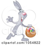 Poster, Art Print Of Gray Rabbit Doing An Easter Egg Hunt