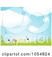 Royalty Free Vector Clip Art Illustration Of A Summer Sky Over Wild Flowers And Butterflies
