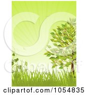 Poster, Art Print Of Summer Tree With Grasses And Ferns Over Green