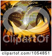 Poster, Art Print Of Silhouetted Party Crowd Under Palm Trees And A Gold Disco Ball