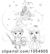 Poster, Art Print Of Coloring Page Outline Of A Knight And Princess