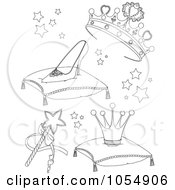 Digital Collage Of Coloring Page Outlines Of Princess Items