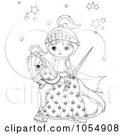 Royalty Free Vector Clip Art Illustration Of A Coloring Page Outline Of A Knight On A Horse by Pushkin
