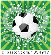 Poster, Art Print Of Soccer Ball Against Green Rays And Stars