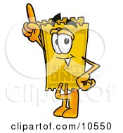 Yellow Admission Ticket Mascot Cartoon Character Pointing Upwards