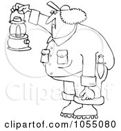 Poster, Art Print Of Coloring Page Outline Of A Female Worker Holding A Lantern