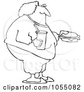 Poster, Art Print Of Coloring Page Outline Of A Fat Woman Eating Fast Food