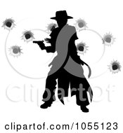 Wild West Gunslinger Firing His Gun With Bullet Holes