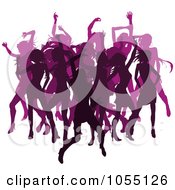 Royalty Free Vector Clip Art Illustration Of A Crowd Of Silhouetted Pink Female Dancers by AtStockIllustration