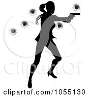 Poster, Art Print Of Female Action Hero Shooting With Bullet Holes