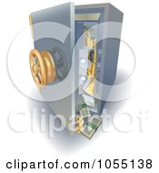 Royalty Free Vector Clip Art Illustration Of A 3d Safe With Money And Gold Falling Out