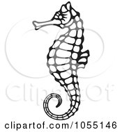 Royalty Free Vector Clip Art Illustration Of A Black And White Seahorse by Any Vector