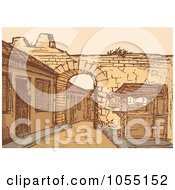 Royalty Free Vector Clip Art Illustration Of A Road Leading Through An Ancient Village