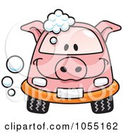 Poster, Art Print Of Happy Pig Car With Soap Bubbles