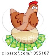 Poster, Art Print Of Chicken Laying On An Egg On Money