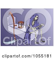 Royalty Free Vector Clip Art Illustration Of A Grim Reaper Playing A Bone Guitar And Sitting On A Bed