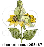Elf Playing A Tambourine On A Sunflower