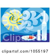 Royalty Free Vector Clip Art Illustration Of A Greek Meal Under A Summer Sky