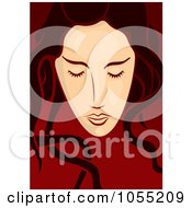 Poster, Art Print Of Long Haired Womans Face On Red - 1
